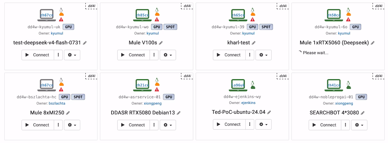 Escritorios virtuales en la nube habilitados para GPU listados en la consola de DaDesktop